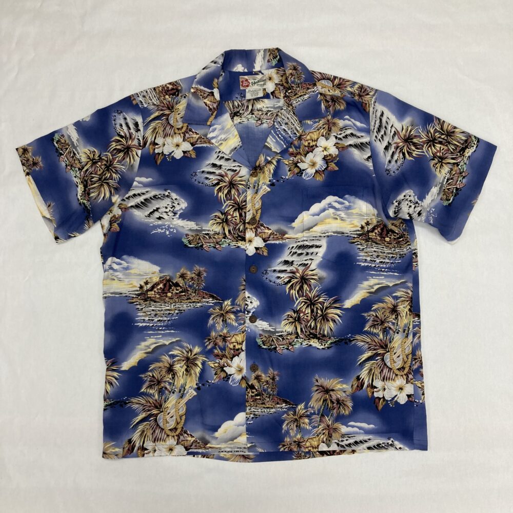 メンズシャツ半袖 アメリカンレトロ ハワイバナナリーフ柄　アロハシャツ　開襟 L